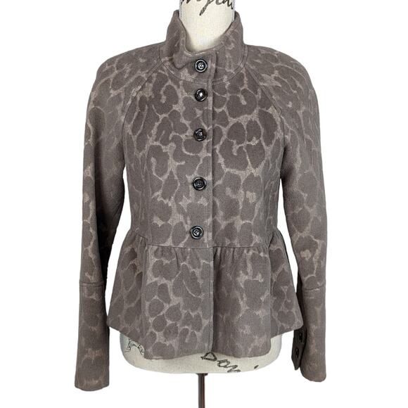 Rebecca Taylor Wool and Angora Blend Animal Print Peplum Jacket Blazer Tan 0 - Picture 1 of 14